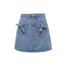 LOST INK   DENIM MINI SKIRT WITH GROMMET POCKETS