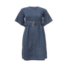 LOST INK PLUS  DENIM SKATER DRESS WITH BUCKLE BELT